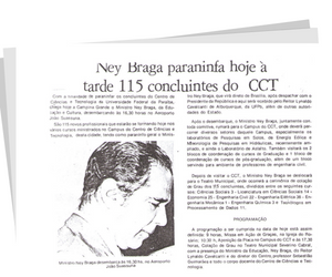 Ney Braga paraninfa hoje a tarde 115 concluintes do cct